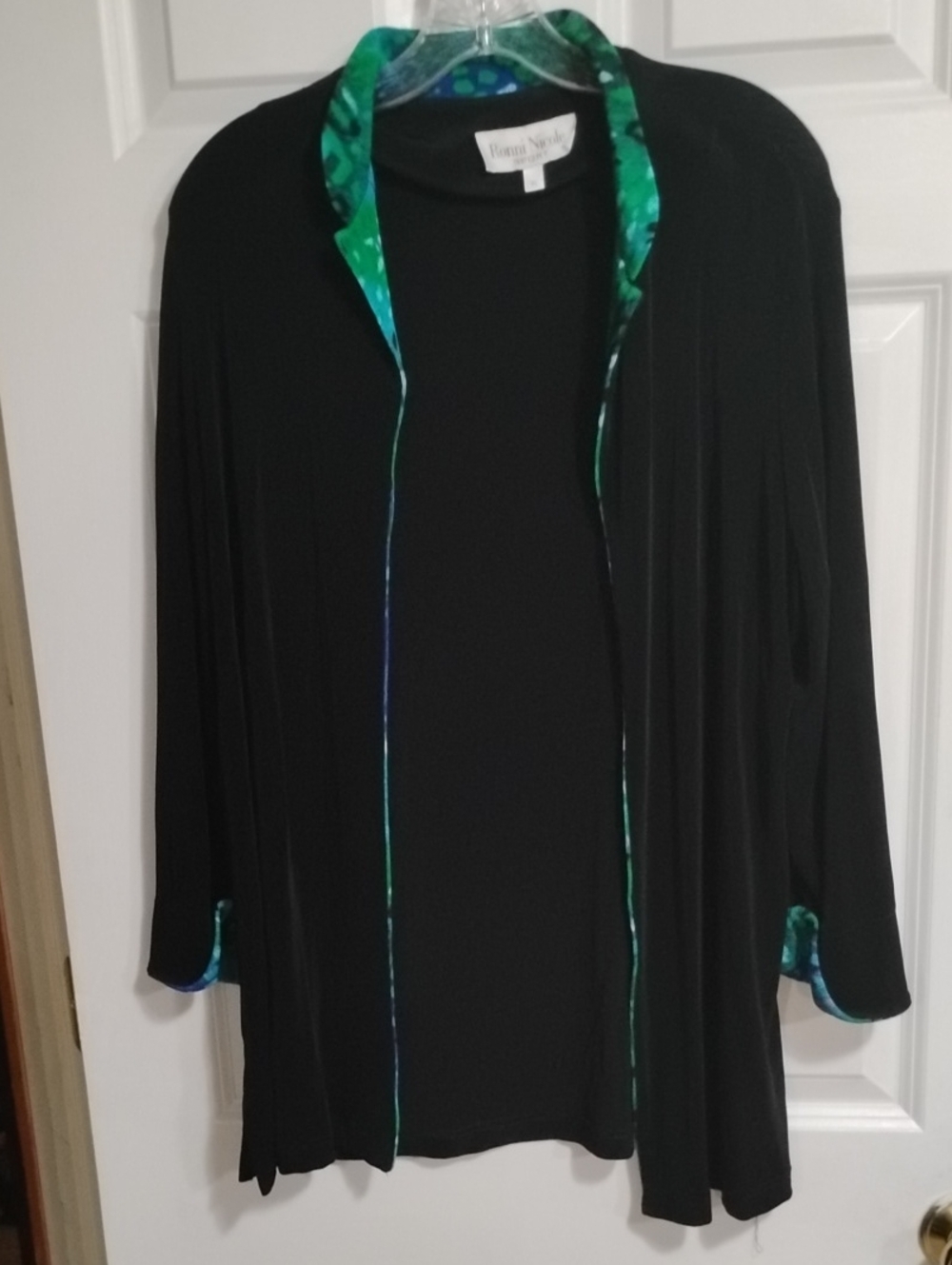 Ronni Nicole Black Open-Front Jacket with Green Accents